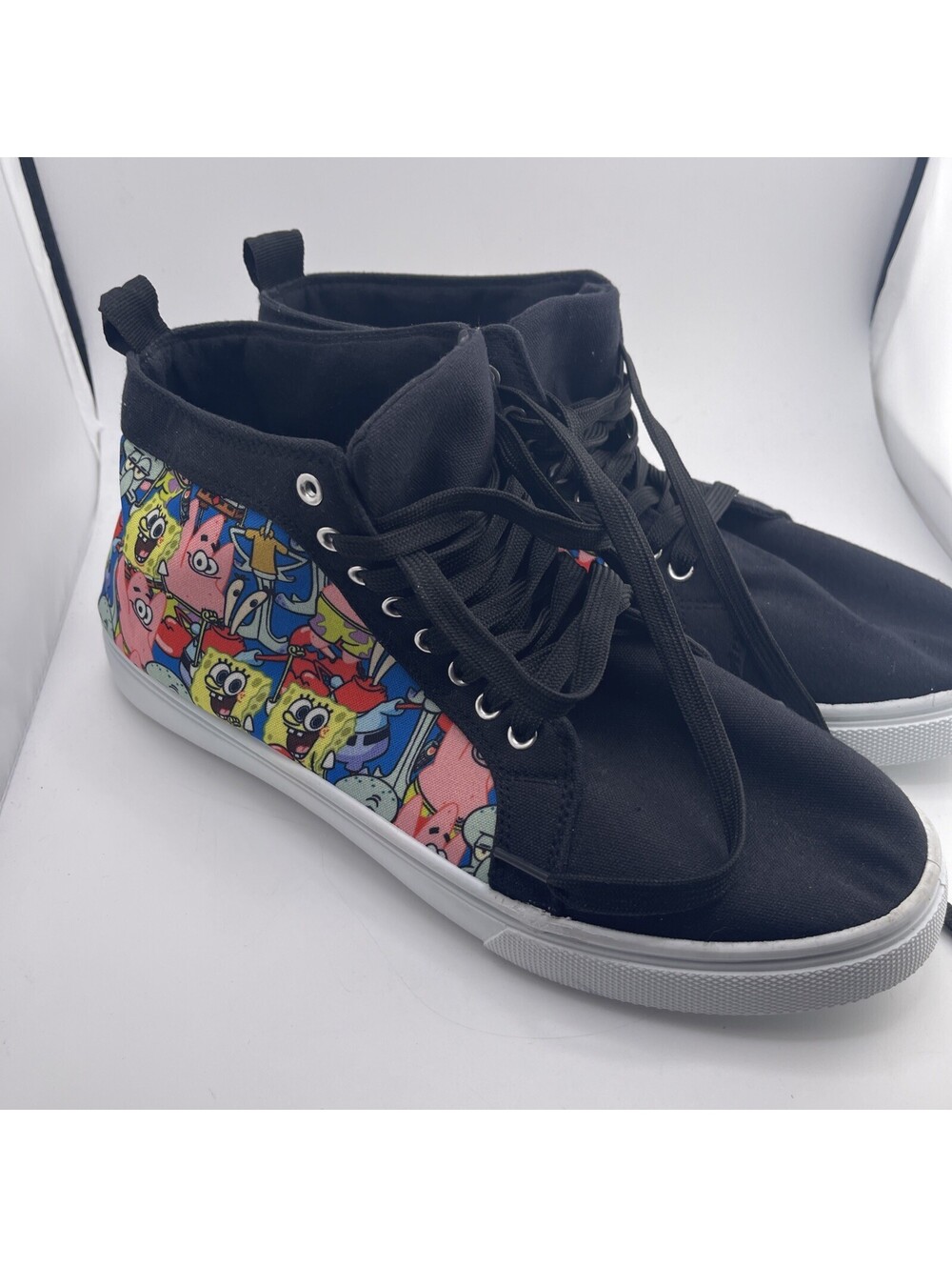 SpongeBob Squarepants Sneakers Mens 9 Black Mid Tops Anime Nickelodeon Canvas